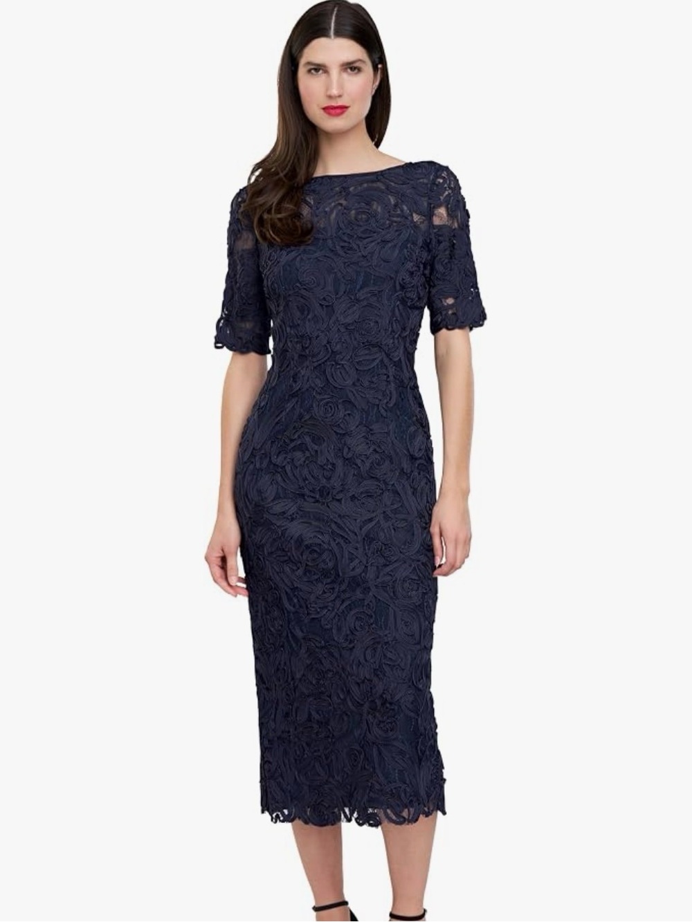 JS Collections Navy Floral Lace Midi Dress